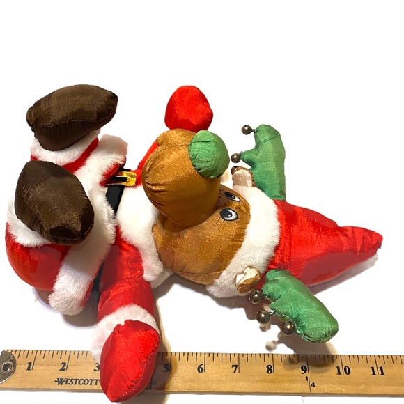 Vintage Santa Reindeer Nylon Stuffed Plush Jingle Bell Antlers - Picture 4 of 4